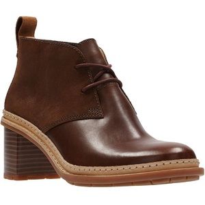Clarks "Trace Glow' Heeled Leather
and Suede Ankle Boots
